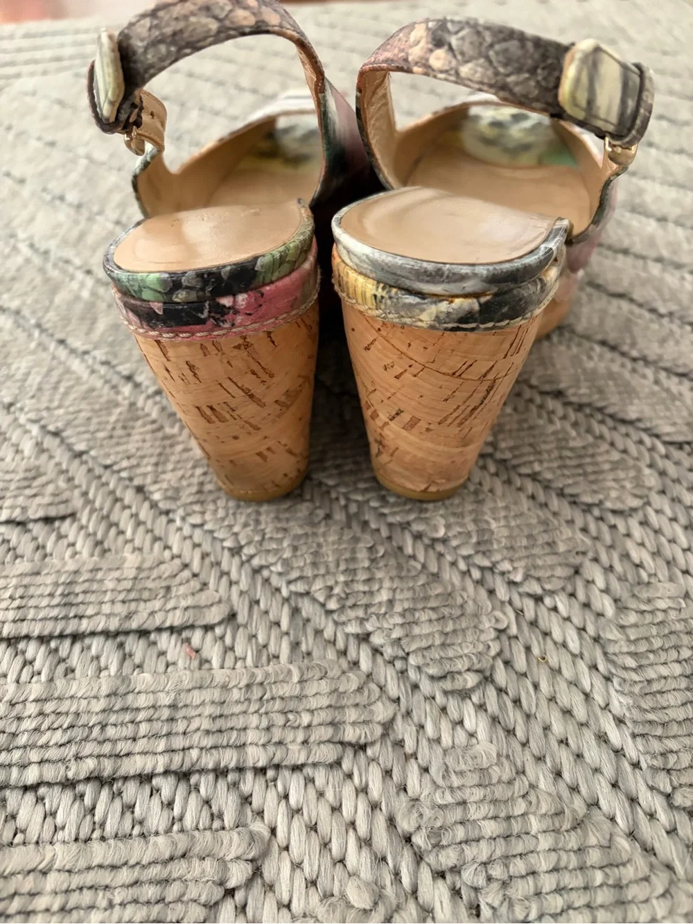 Stuart Weitzman Floral Multicolor Peep-Toe Slingback Heels